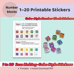 NumberBlocks 1-20 Faces Stickers | 2cm Cube Math Printable | Instant Digital Download PDF for Kids Learning