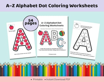 A–Z Alphabet Dot Colouring Worksheets | Decorate the Letter Activity | Preschool Printable | Fine Motor Skills | Kids Learning Pack