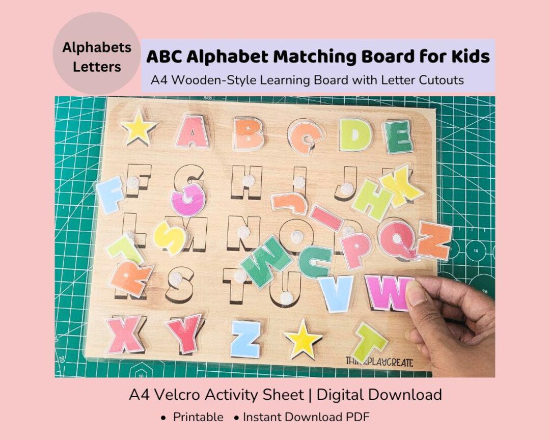 ABC Alphabet Matching Board for Kids |A4 Wooden-style Learning Board ...