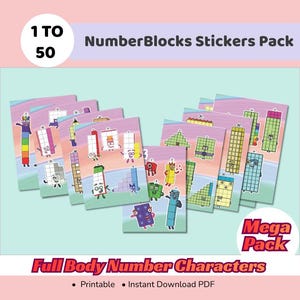 Adesivos Numberblocks 1-50 | Pacote de Adesivos Imprimíveis com Personagens do Corpo | Aprendizado Matemático Educativo | Contagem e Reconhecimento de Números | Download em PDF