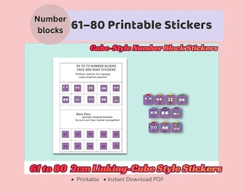 Numberblocks 60 to 80 Linking Cube Stickers (2cm) | Math Counting Printable for Kids | PDF JPEG | Digital Download
