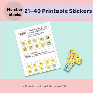 NumberBlocks 21-40 Body Stickers | A4 Sticker Printable | Instant Digital Download PDF for Kids Math Learning