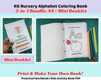 KG Nursery Alphabet Colouring Book | A4 + Half A4 Printable Bundle | Letter Colouring Pages A-Z |Preschool Workbook | Kids Activity Book PDF