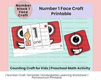 Number 1 Face Craft Printable | Counting Craft for Kids | Preschool Math Activity Kindergarten Learning Worksheet |Homeschool Math Printable