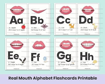 Real Mouth Alphabet Flashcards Printable, Phonics Mouth Cards A-Z, Speech Sound Cards, Preschool Letter Sounds PDF A4