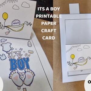 It's a Boy! Printable Baby Shower Card Craft | DIY Paper Card for Kids | Cut & Paste Baby Announcement Activity