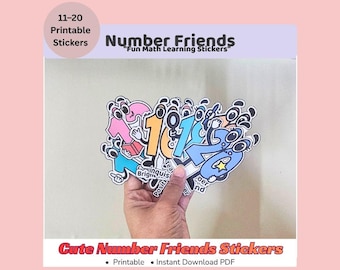 Cute Number Characters Printable Sticker Sheet, Fun Math Learning Sticker, Kids Educational Sticker, Preschool Counting Instant Download PDF