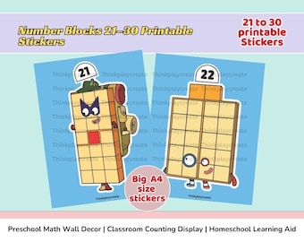 Number Blocks 21–30 Printable Stickers Large A4 Classroom Wall Decor Math Learning Poster Homeschool Counting Display Kids Educational Decor