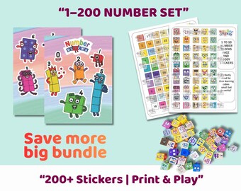 Number Blocks 1–100 Printable Stickers Bundle | 200 Stickers | Face & Body A4 Sheets  Math Counting Activity Classroom Learning PDF for Kids