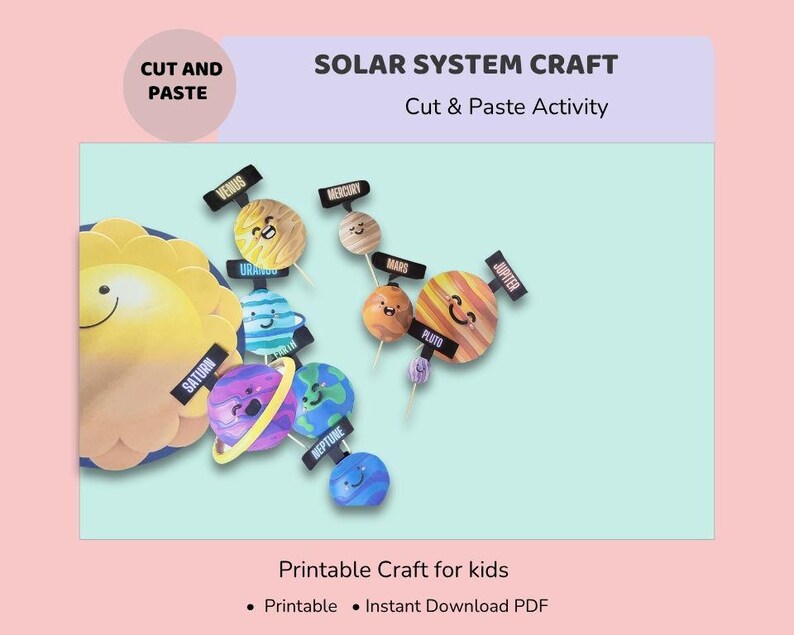 Solar System Cut & Paste Worksheets | Planet Craft Printable for Kids ...