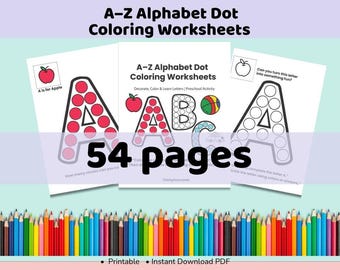A–Z Alphabet Dot Colouring Worksheets | Decorate the Letter Activity | Preschool Printable | Fine Motor Skills | Kids Learning Pack