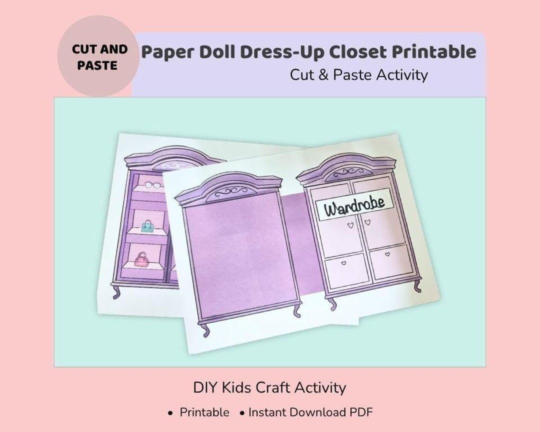 cut and paste dress up activities Paper Doll Dress-up Closet Printable | DIY Kids Craft Activity | Digital PDF Download Four seasons Color:Blue-Floral MODESTWEAR Sky Blue Lilac 15