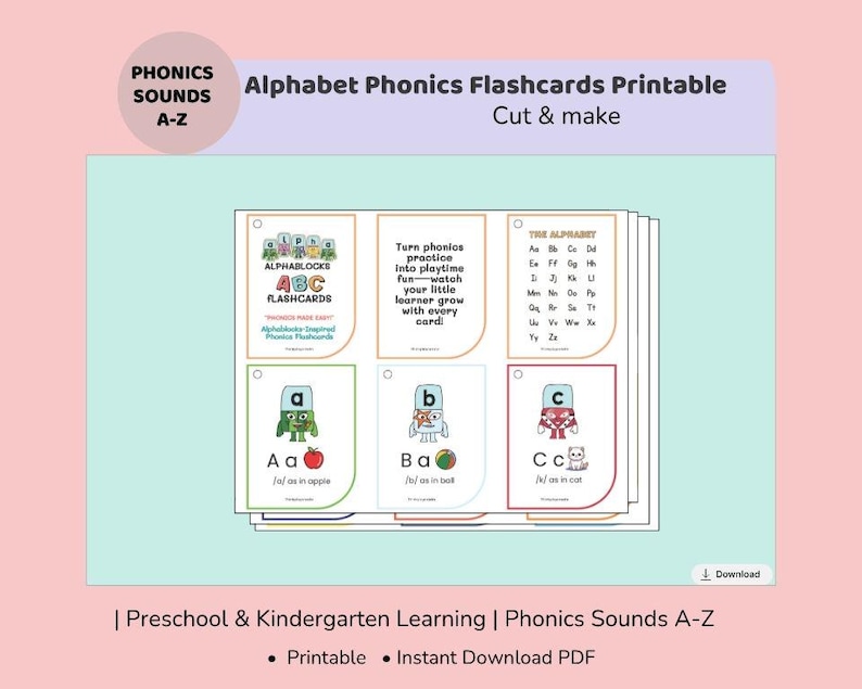 Alphabet Phonics Flashcards Printable | Alphablocks Inspired ABC Cards ...