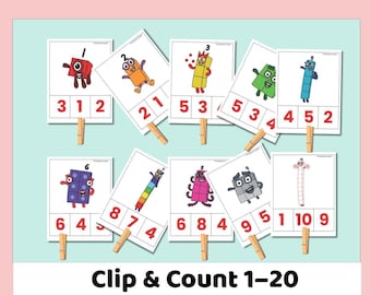 Numberblocks Clip Cards 1–20 | Counting & Number Recognition Activity | Preschool Math Printable | Fine Motor Skills | Homeschool Learning