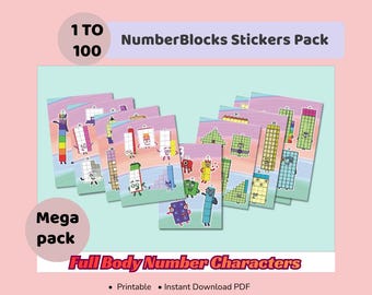 Number Blocks Body Stickers 1 to 100 | Big Stickers on A4 Sheets | Classroom Math & Counting | Printable PDF Download