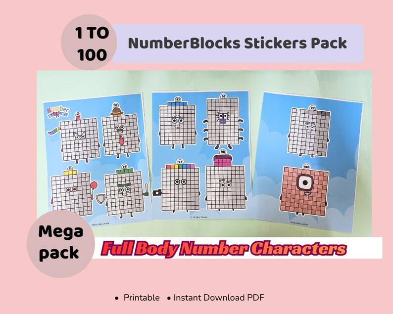 Number Blocks Body Stickers 1 to 100 | Big Stickers on A4 Sheets ...