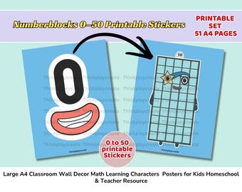 Numberblocks 0–50 Printable Stickers Large A4 Classroom Wall Decor Math Learning Characters  Posters for Kids Homeschool & Teacher Resource
