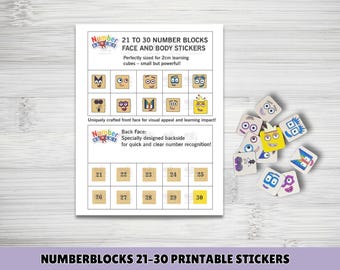 NumberBlocks 21-40 ボディステッカー | A4サイズ印刷可能ステッカー | お子様の算数学習のためのPDFをすぐにダウンロード
