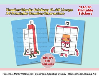 Number Blocks Stickers 11–20 | Large A4 Printable Numbers | Classroom Math Wall Decor | Preschool Counting Display | Homeschool Learning Aid