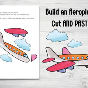 Build an Airplane Cut & Paste Craft, Airplane Coloring, Toddler Craft, Airplane Activities, Transportation Craft, Plane Printable Template