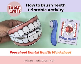 How to Brush Teeth Printable Activity | Cut-and-Paste Hook-and-Loop Fastener Craft | Preschool Dental Health Worksheet, Preschool, Busybook.