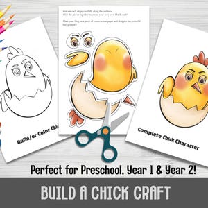 Build a Chick Creative Easter Activity, Baby Chick Craft Patterns, Life Cycle of a Chicken | Farm Animal Activity | Farm Craft for Kids
