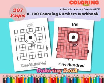 0–100 Counting Numbers Workbook | Number Blocks Coloring & Outline Pages | Alphabetical Counting | Preschool Math Printable