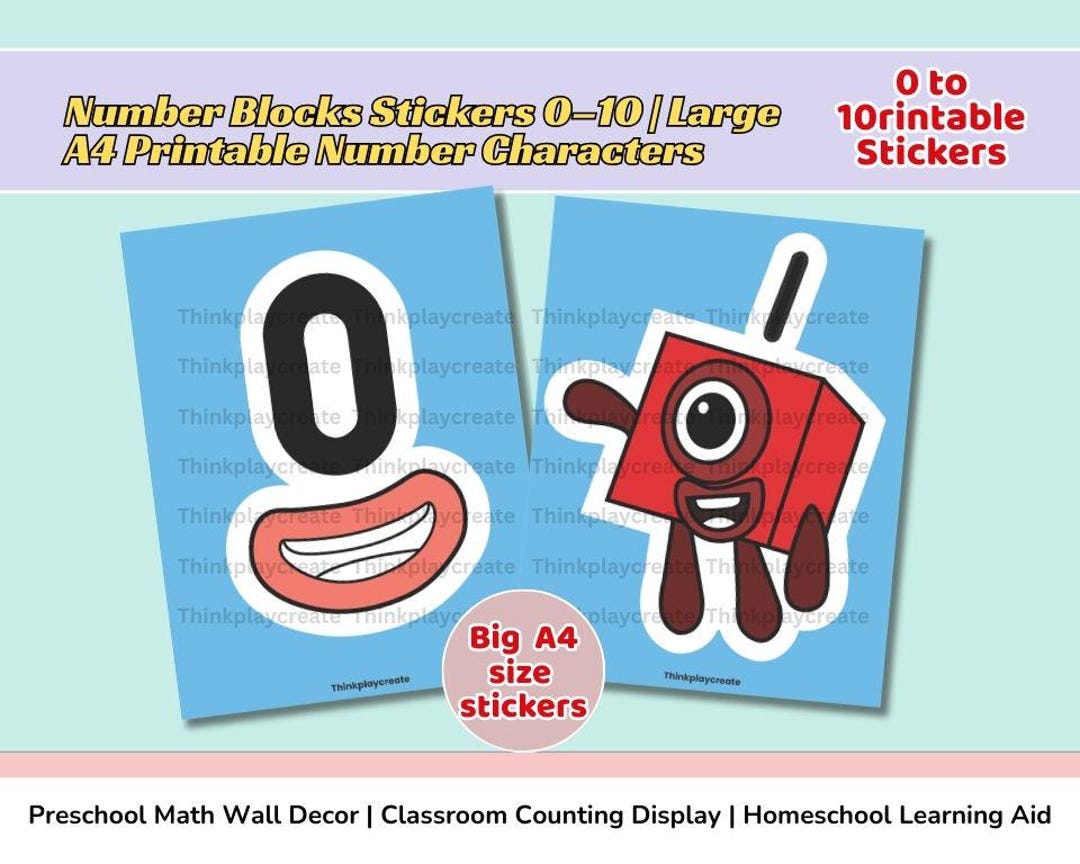 Number Blocks Stickers 0–10 Large A4 Printable Number Characters ...