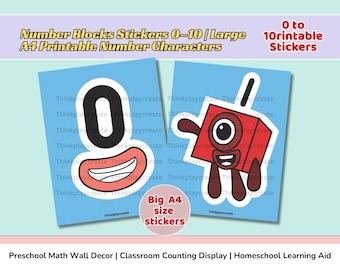 Number Blocks Stickers 0–10 Large A4 Printable Number Characters Preschool Math Wall Decor Classroom Counting Display  Homeschool Learning