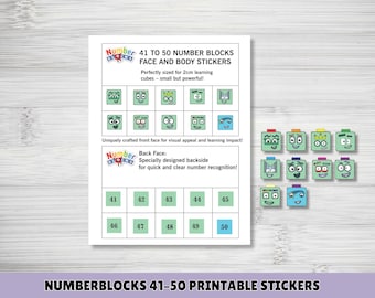 NumberBlocks 2cm立方体用ステッカー 41～60枚 | 算数の印刷可能なPDFとJPEG | お子様の学習にすぐに使えるデジタルダウンロード