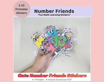 Printable Number Sticker Pack, Cute Counting Characters Sticker Sheet, Preschool Math Learning Activity, Kids Educational Instant Download