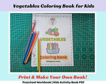 Vegetables Coloring Book for Kids | 11 Veggies Printable | Preschool Learning Activity | Toddler Coloring Pages | Montessori Worksheet PDF