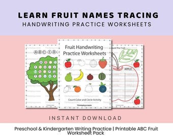 Preschool Fruit Handwriting Worksheets Printable | Fruit Name Tracing Practice |Kindergarten Writing Activity | Kids Learning Printable Pack