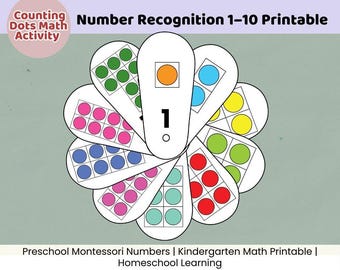 Number Recognition 1–10 Printable | Counting Dots Math Activity | Preschool Montessori Kindergarten Math Printable Homeschool Learning