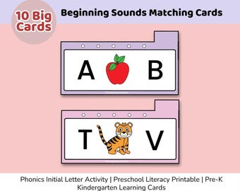 Beginning Sounds Matching Cards | Phonics Initial Letter Activity | Preschool Literacy Printable | Pre-K Kindergarten Learning Cards