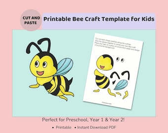 Bee Craft Printable for Kids, Cut and Paste Bee Activity, Bee Coloring Page, Preschool Insect Craft, Spring Craft Worksheet, Busy Book