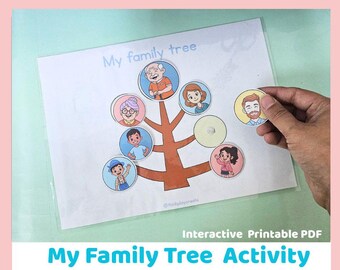 My Family Tree Activity Printable | Velcro Matching Game for Kids | Preschool Family Members Learning | Homeschool Busy Book PDF