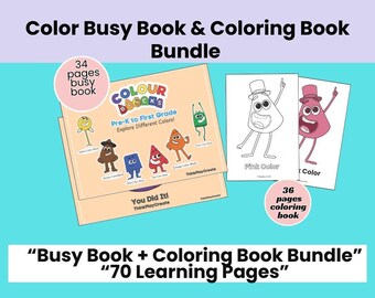 Colour Blocks Busy Book & Colouring Bundle | 70 Pages Preschool Activities | Colour Matching, Cut and Paste | Toddler Homeschool Printable