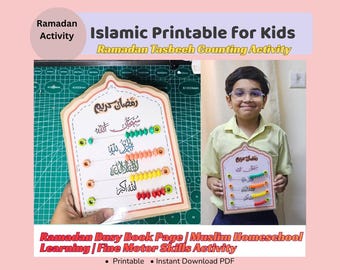 Ramadan Tasbeeh Counting Activity Islamic Printable for Kids Ramadan Busy Book Page Muslim Homeschool Learning | Fine Motor Skills Activity