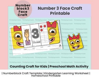 Number 3 Face Craft Printable | Counting Craft for Kids | Preschool Math Activity | Kindergarten Learning Worksheet | Homeschool Printable
