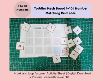 Toddler Math Board 1–10 | Number Matching Printable |  Hook and loop fastener  Sheet | Digital Download