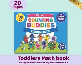 Counting Buddies Math Printable, Preschool Addition Workbook, Number Tracing Activity Book, Kindergarten Homeschool Busy Book PDF