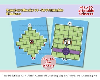 Number Blocks 41–50 Full Body Stickers | Large A4 Printable Math Characters | Preschool Kindergarten Counting Decor | Cube Style Numbers PDF