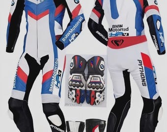 PRG Motorcycle Motorbike Racing Leather Suit BMW Moto Race Suit + Glove + Boots, complete set of boots + gloves+ suite