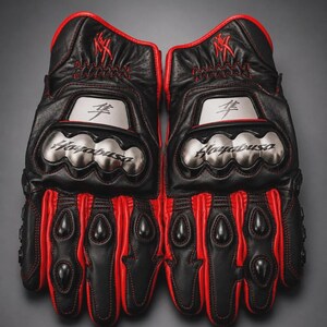Gants courts de moto Hayabusa en cuir pour la course et la pratique du motocyclisme sportif - Équipement de protection