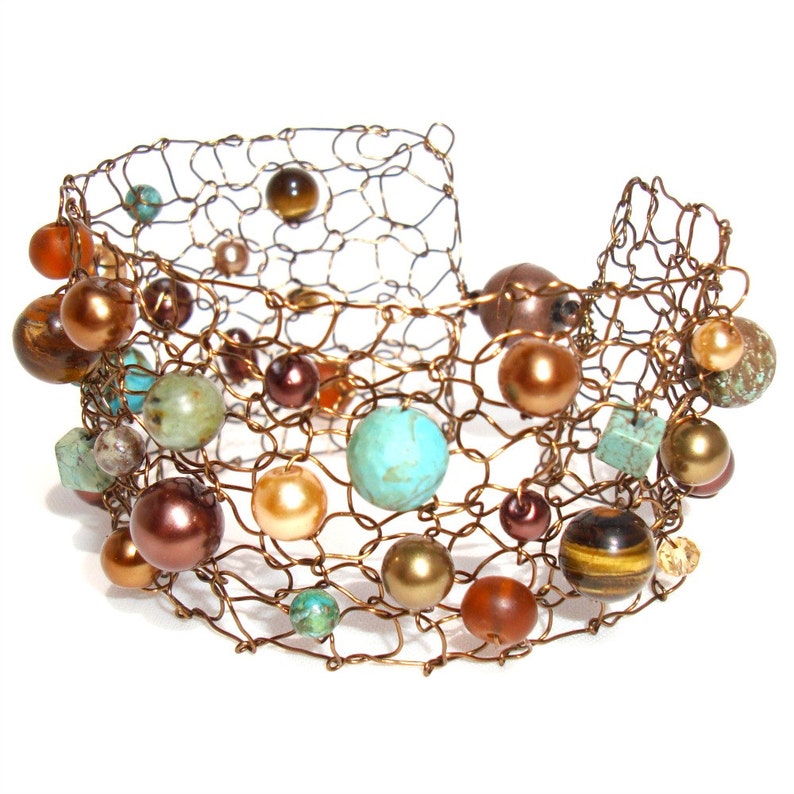 Turquoise Bracelet, Gemstone Bracelets, Arm Cuff Bracelet, Beaded Bracelets, Romantic Gift Jewelry, Girlfriend Jewelry, Modern Chic Handmade image 1