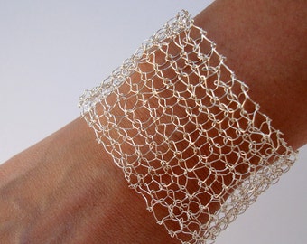 Statement Bracelet Arm Cuff Delicate Bracelet Silver Wide Cuff Bracelet Woven Bracelet Handmade Jewelry Unique Gift Jewelry for her