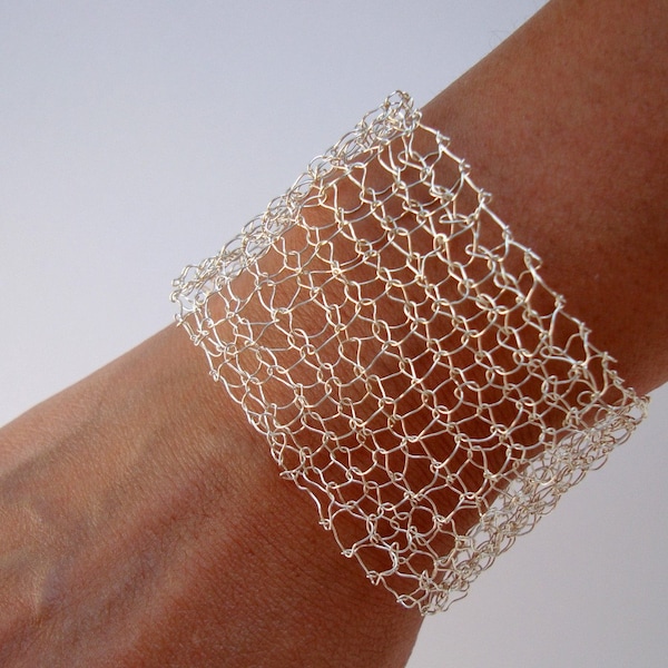 Statement Bracelet Arm Cuff Delicate Bracelet Silver Wide Cuff Bracelet Woven Bracelet Handmade Jewelry Unique Gift Jewelry for her