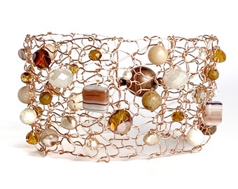 Bracelet d’automne Bracelets perlés Agate Perle Cristal Cuivre Bracelet Manchette Arm Cuffs Modern Chic Jewery Bijoux faits à la main pour femmes