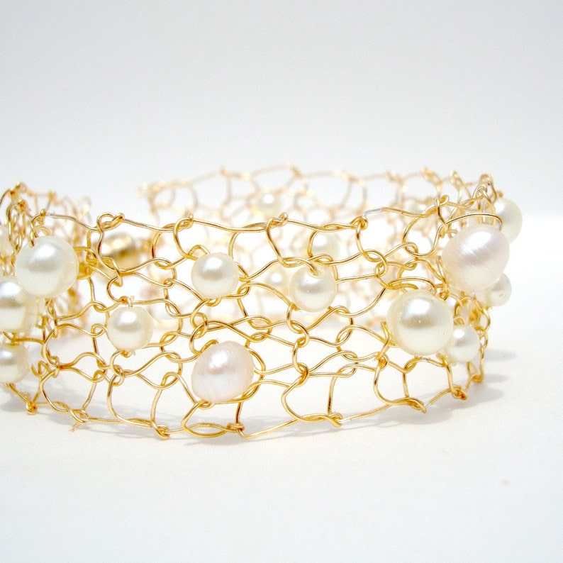 Modern Pearl Bracelet, Delicate Bracelet, Bracelets for Women, Handmade Pearl Jewelry, Unique Wedding Jewelry, Gold Bridal Bracelet image 2